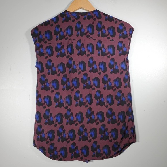 J. Crew Sleeveless V-Neck Leopard Print Blouse Burgundy Blue Size 00 - Picture 4 of 10